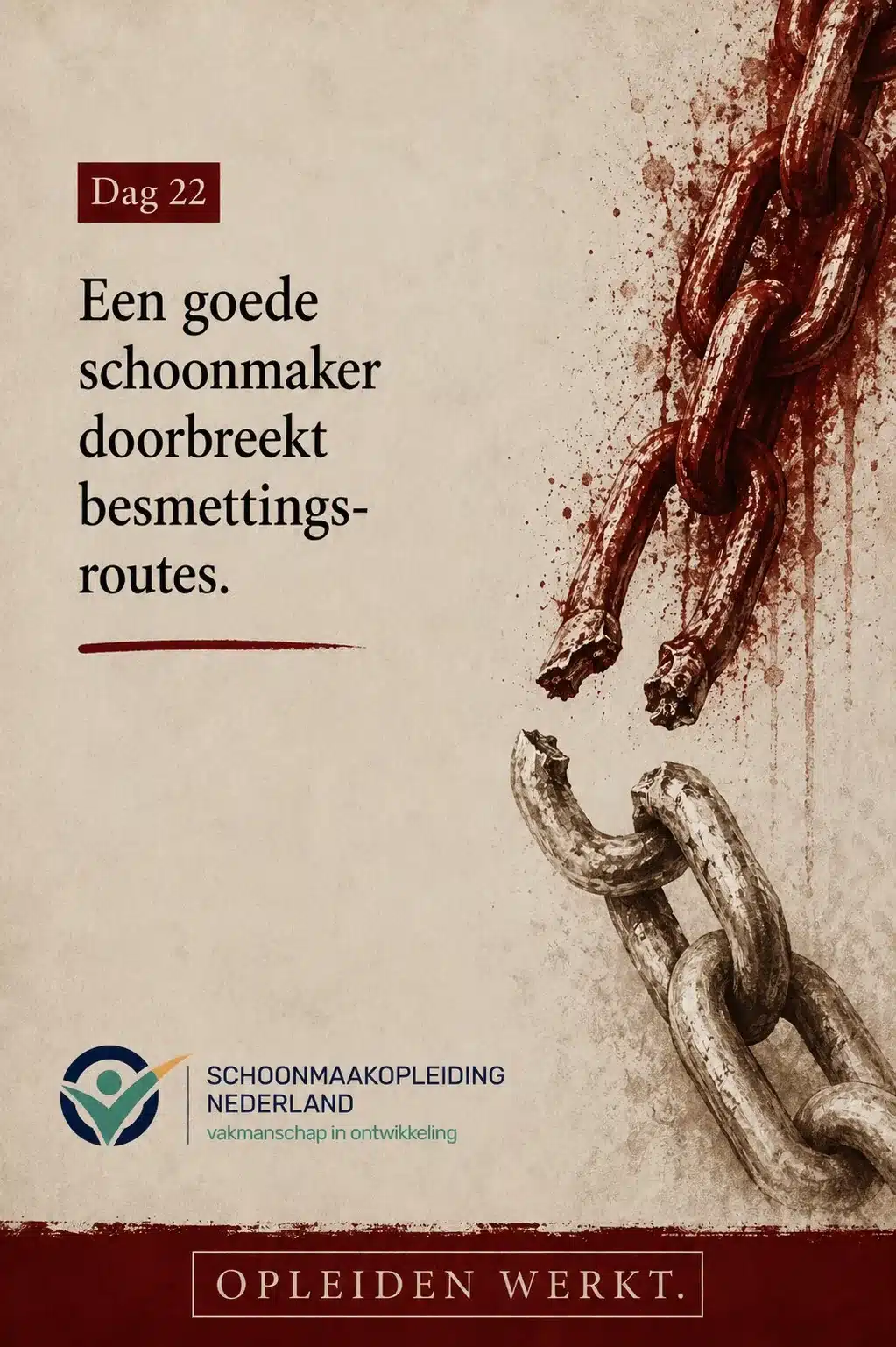 Dag 22: ketting die knapt, met een rood deel bovenaan en een licht deel onderaan, met de tekst 