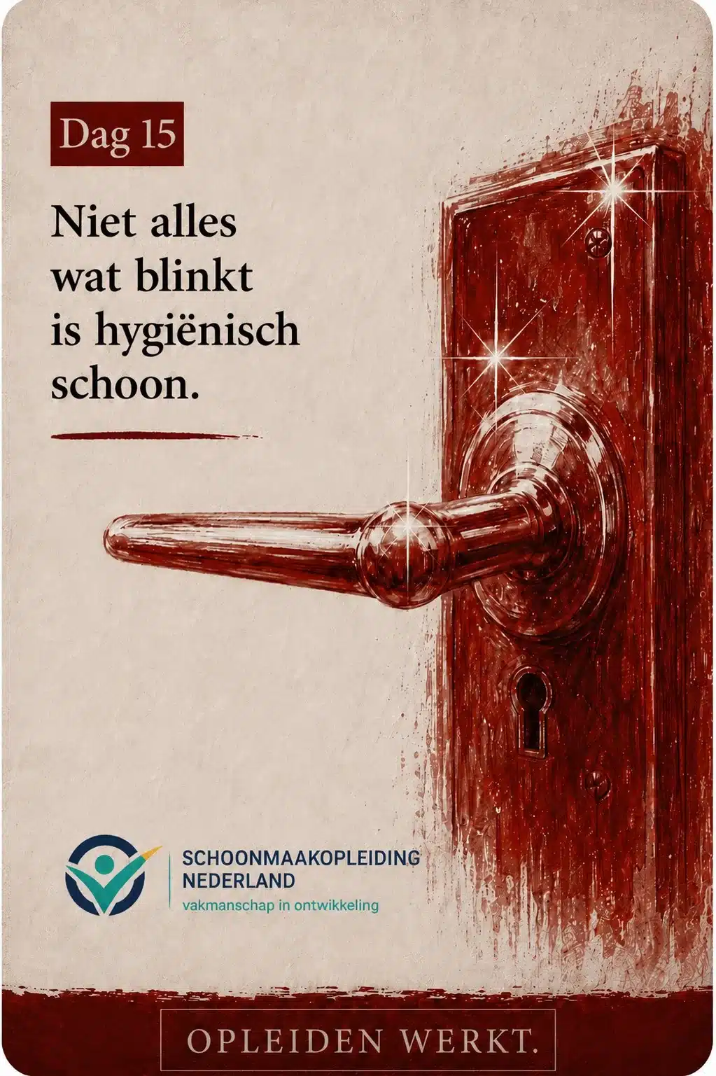 Dag 15: glimmende deurklink met glinsteringen, met de tekst 